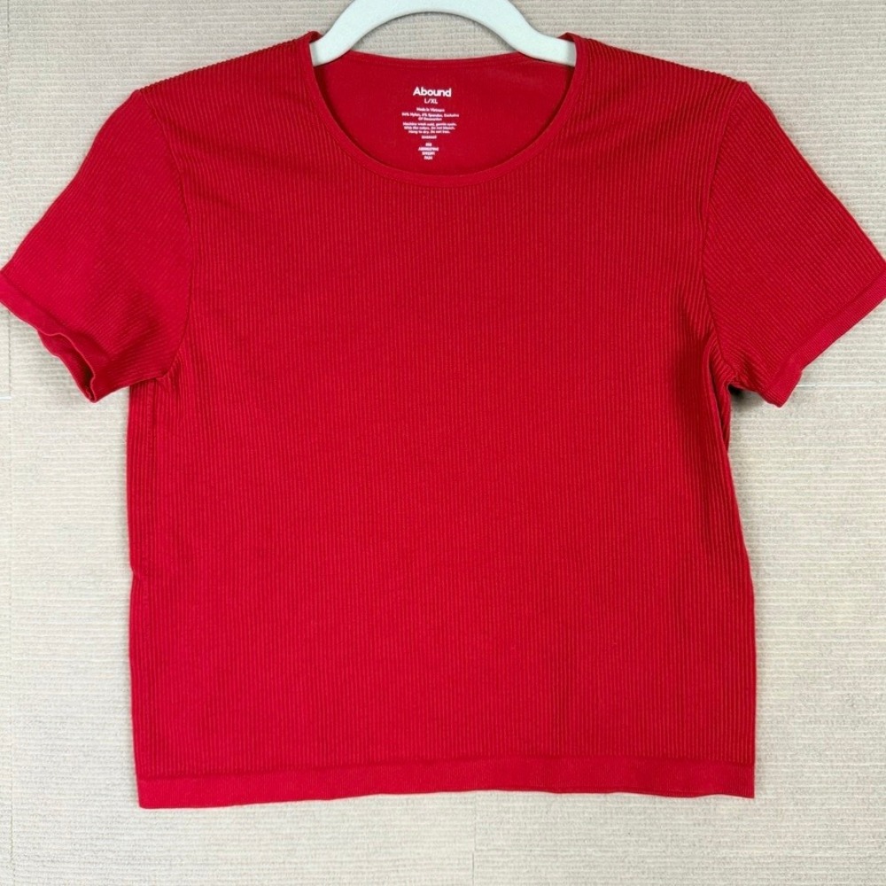 Abound Red Ribbed Short Sleeve Crew Neck Cropped Top L/XL